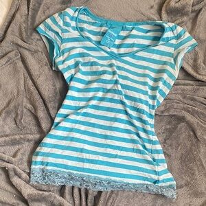Garage Blue and White Striped Short Sleeve Tee